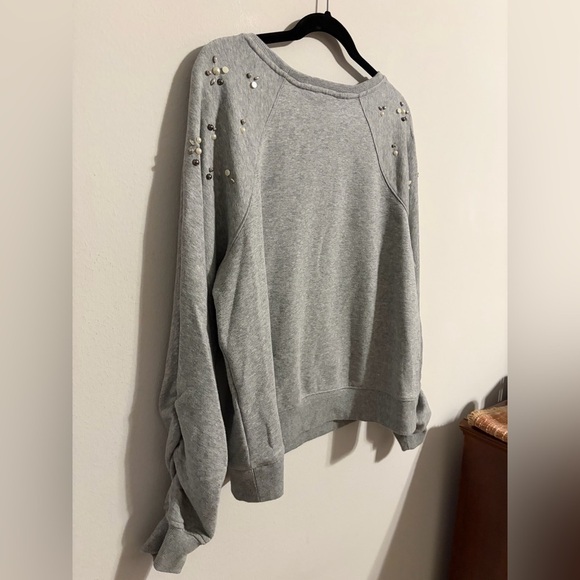 Stella & Dot Gray Sweater W Embellishments French Terry Cloth Ruched Sleeves XL - Picture 7 of 12